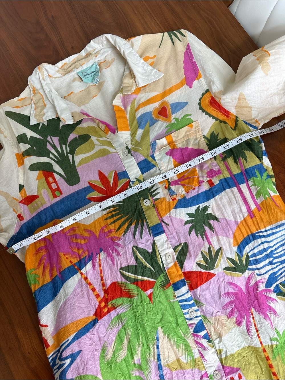 True Destinations Resort Button Down Dress Coverup Tropical Tunic Size Medium - Picture 6 of 6